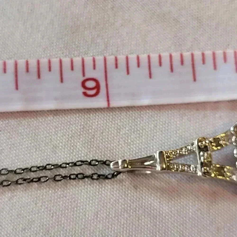 1/10 CTTW Diamond Pendant Silver 925 Eiffel Tower Necklace on Vtg 925 Chain 18" - Picture 7 of 7